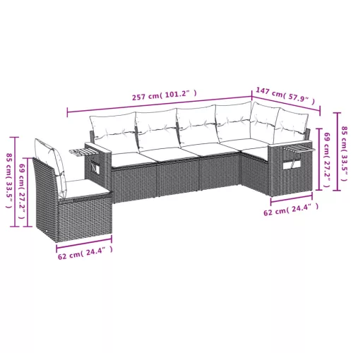  6 részes fekete polyrattan kerti ülőgarnitúra párnával