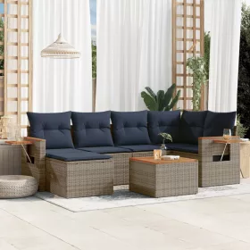    7 részes szürke polyrattan kerti ülőgarnitúra párnákkal