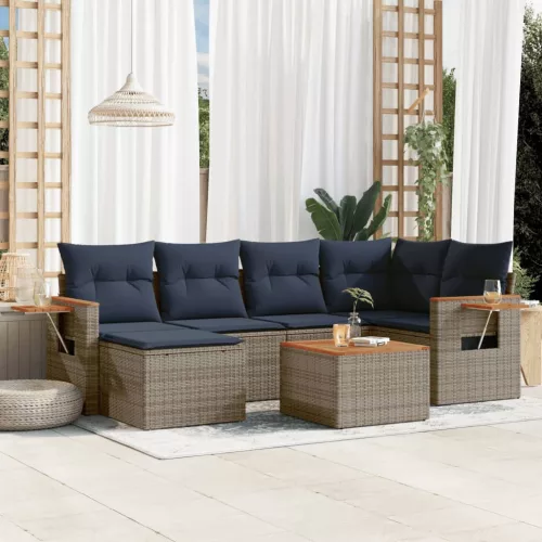  7 részes szürke polyrattan kerti ülőgarnitúra párnákkal