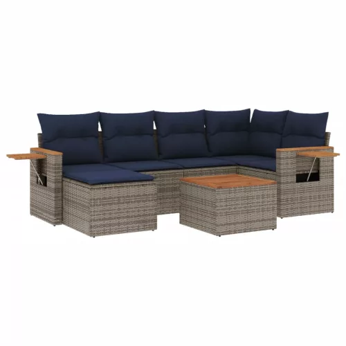  7 részes szürke polyrattan kerti ülőgarnitúra párnákkal