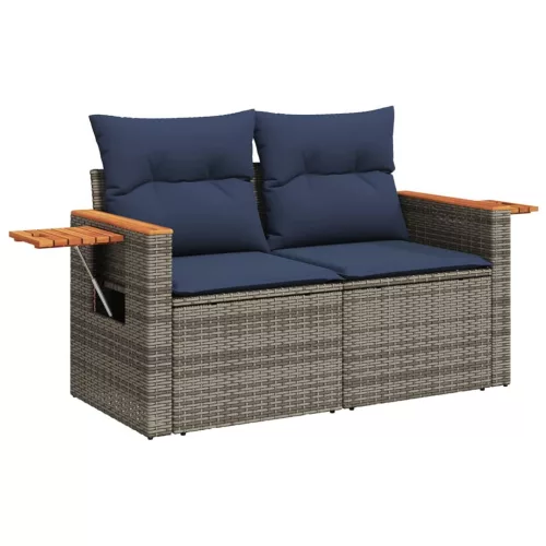  7 részes szürke polyrattan kerti ülőgarnitúra párnákkal