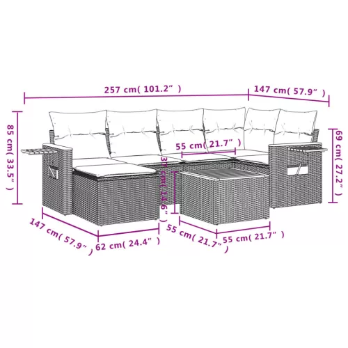  7 részes szürke polyrattan kerti ülőgarnitúra párnákkal