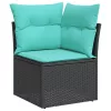  7 részes fekete polyrattan kerti ülőgarnitúra párnákkal