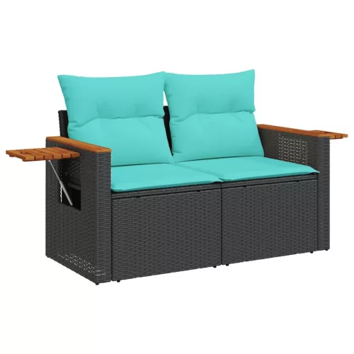  7 részes fekete polyrattan kerti ülőgarnitúra párnákkal
