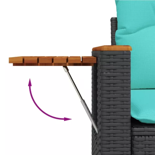  7 részes fekete polyrattan kerti ülőgarnitúra párnákkal