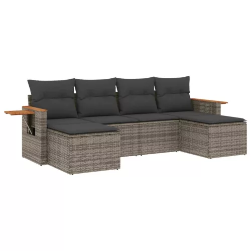  6 részes szürke polyrattan kerti ülőgarnitúra párnákkal