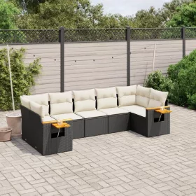    7 részes fekete polyrattan kerti ülőgarnitúra párnával