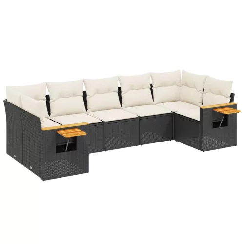  7 részes fekete polyrattan kerti ülőgarnitúra párnával