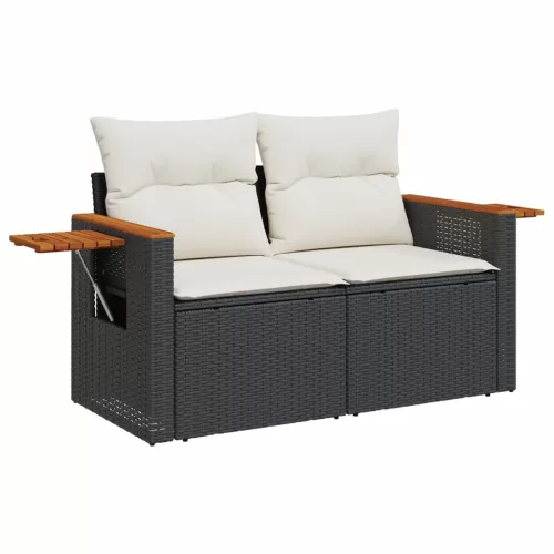  7 részes fekete polyrattan kerti ülőgarnitúra párnával