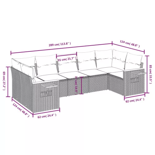  7 részes fekete polyrattan kerti ülőgarnitúra párnával