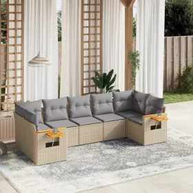    7 részes bézs polyrattan kerti ülőgarnitúra párnákkal
