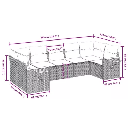  7 részes bézs polyrattan kerti ülőgarnitúra párnákkal