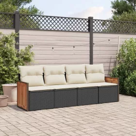    4 részes fekete polyrattan kerti ülőgarnitúra párnákkal