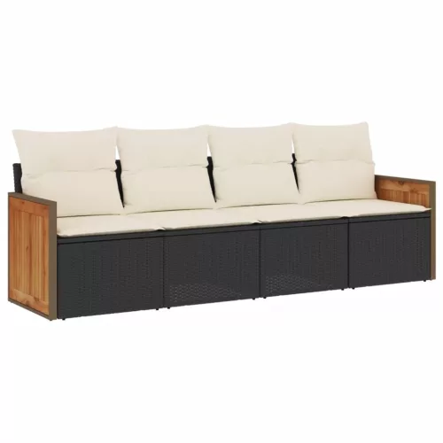  4 részes fekete polyrattan kerti ülőgarnitúra párnákkal