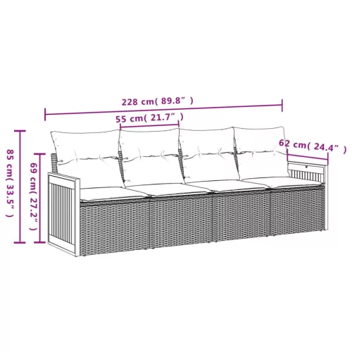  4 részes fekete polyrattan kerti ülőgarnitúra párnákkal