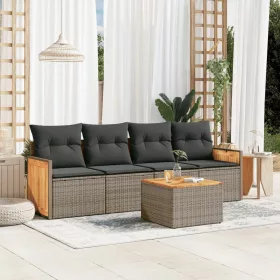    5 részes szürke polyrattan kerti ülőgarnitúra párnákkal