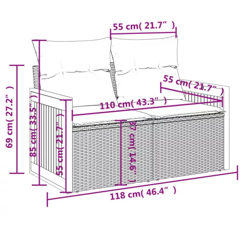  5 részes szürke polyrattan kerti ülőgarnitúra párnákkal
