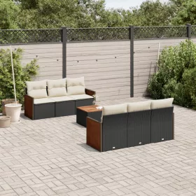    7 részes fekete polyrattan kerti ülőgarnitúra párnával