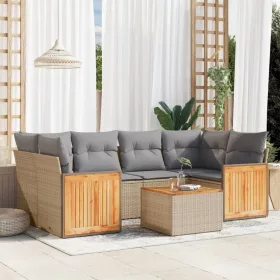    7 részes bézs polyrattan kerti ülőgarnitúra párnákkal