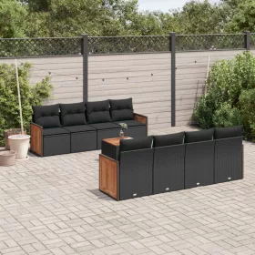    9 részes fekete polyrattan kerti ülőgarnitúra párnákkal