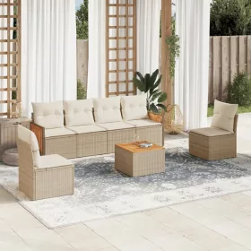    7 részes bézs polyrattan kerti ülőgarnitúra párnákkal