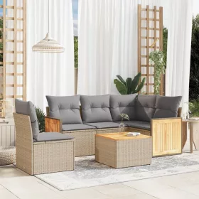  6 részes bézs polyrattan kerti ülőgarnitúra párnával