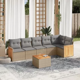    7 részes bézs polyrattan kerti ülőgarnitúra párnákkal