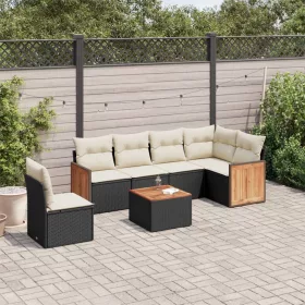    7 részes fekete polyrattan kerti ülőgarnitúra párnával