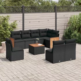    9 részes fekete polyrattan kerti ülőgarnitúra párnákkal