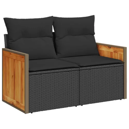  9 részes fekete polyrattan kerti ülőgarnitúra párnákkal