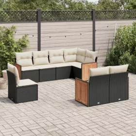    8 részes fekete polyrattan kerti ülőgarnitúra párnákkal