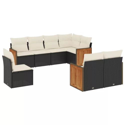  8 részes fekete polyrattan kerti ülőgarnitúra párnákkal