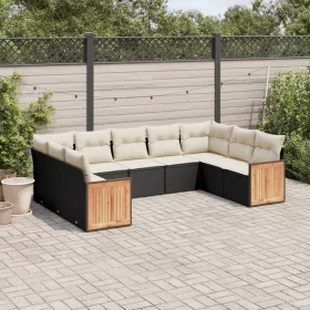    9 részes fekete polyrattan kerti ülőgarnitúra párnákkal