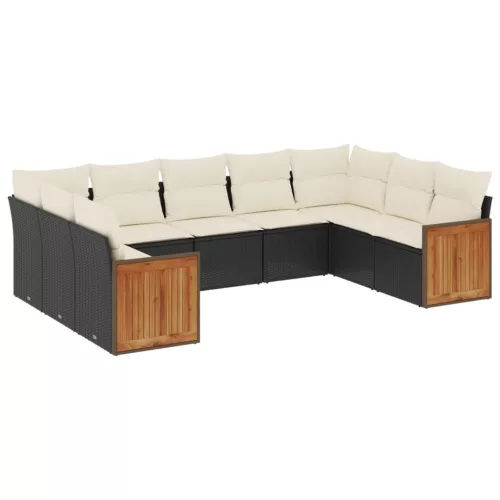  9 részes fekete polyrattan kerti ülőgarnitúra párnákkal