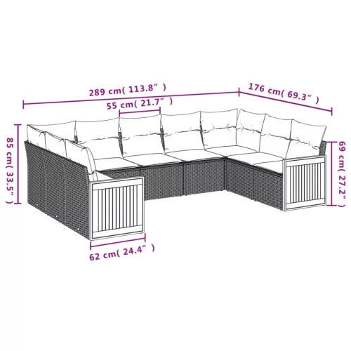  9 részes fekete polyrattan kerti ülőgarnitúra párnákkal
