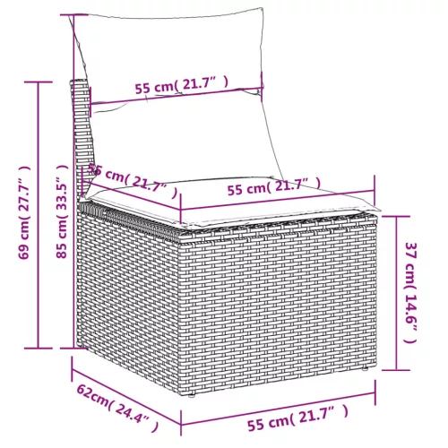  9 részes fekete polyrattan kerti ülőgarnitúra párnákkal