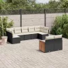  9 részes fekete polyrattan kerti ülőgarnitúra párnákkal