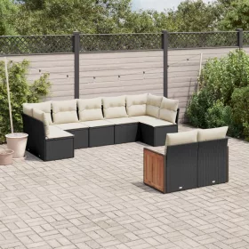    9 részes fekete polyrattan kerti ülőgarnitúra párnákkal