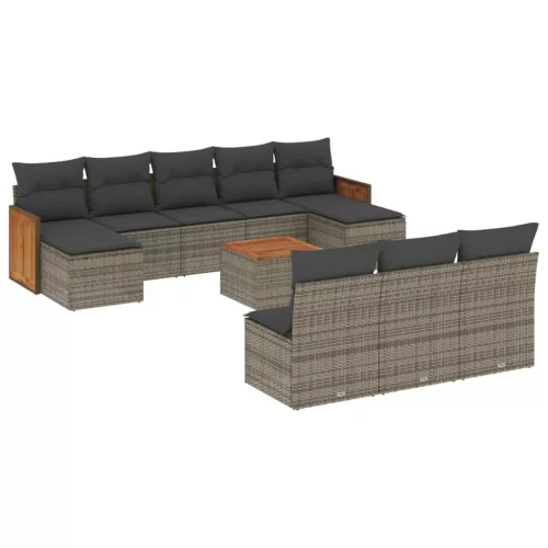  11 részes szürke polyrattan kerti ülőgarnitúra párnákkal