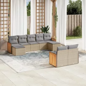    9 részes bézs polyrattan kerti ülőgarnitúra párnákkal
