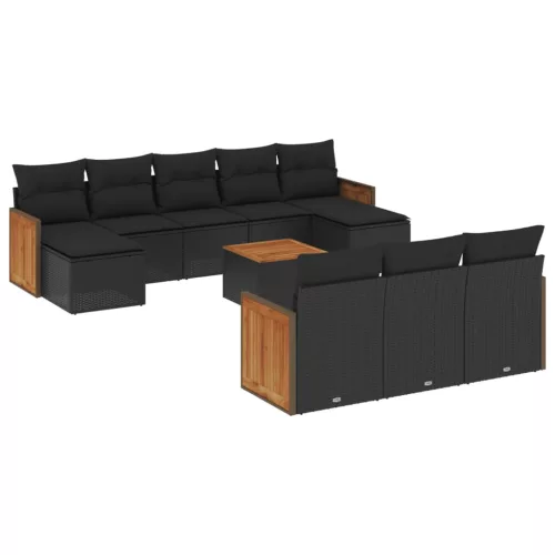  11 részes fekete polyrattan kerti ülőgarnitúra párnákkal