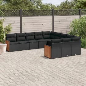    11 részes fekete polyrattan kerti ülőgarnitúra párnákkal
