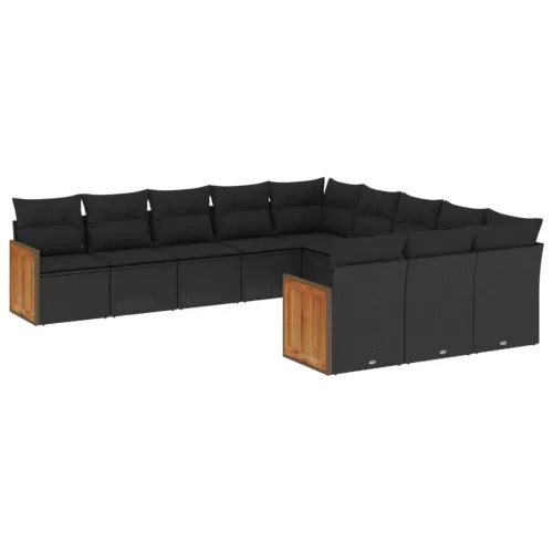  11 részes fekete polyrattan kerti ülőgarnitúra párnákkal