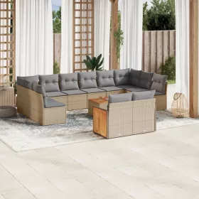    13 részes bézs polyrattan kerti ülőgarnitúra párnákkal