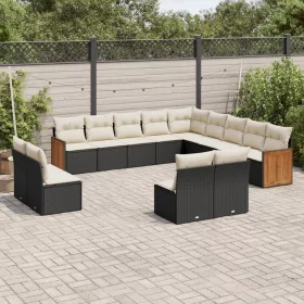    13 részes fekete polyrattan kerti ülőgarnitúra párnákkal