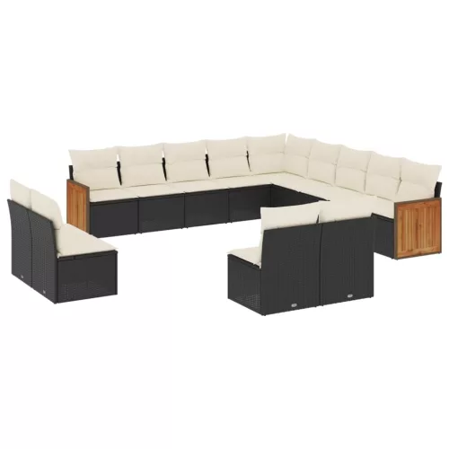  13 részes fekete polyrattan kerti ülőgarnitúra párnákkal