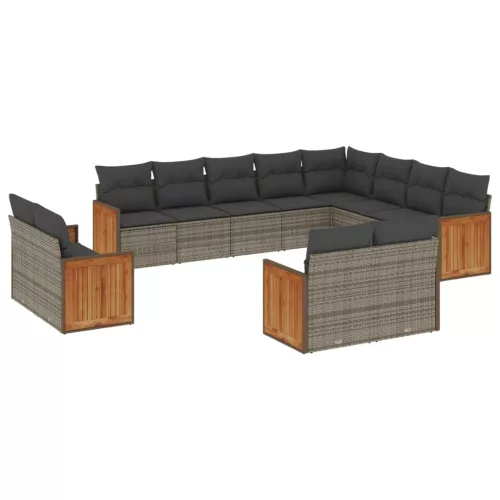  12 részes szürke polyrattan kerti ülőgarnitúra párnákkal