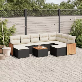    10 részes fekete polyrattan kerti ülőgarnitúra párnákkal