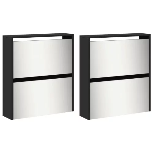  fekete 4 szintes cipőszekrény tükörrel 63 x 17 x 134 cm