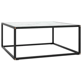    fekete dohányzóasztal fehér márvány mintás üveggel 80x80x35 cm